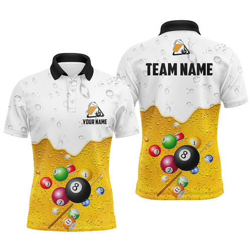 Personalized Beer And Billiard Balls 3D Polo Shirts For Men, Custom Funny Billiard Team Shirts VHM0496
