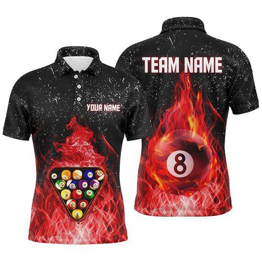 Personalized Fire Billiard Balls Red Black Billiard 3D Polo Shirts For Men, 8 Ball Pool Shirts VHM0503