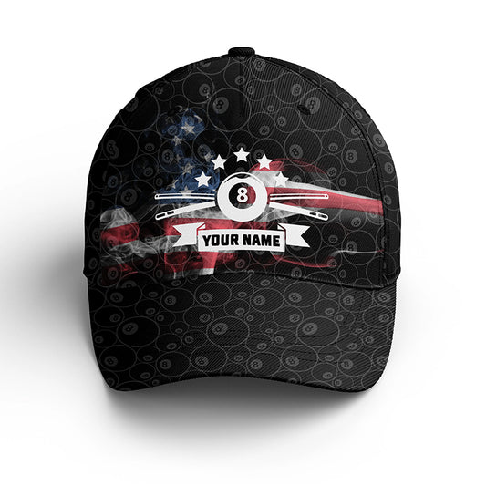 US Flag Smoke Pattern 8 Ball Pool Custom Billiard Team Baseball Cap Hats, Personalized Billiard Hats VHM0275