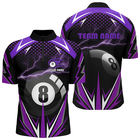 Personalized Billiard 8 Ball Pool Thunder Purple Quarter-Zip Shirts For Men, Billiards 3D Shirts VHM0713