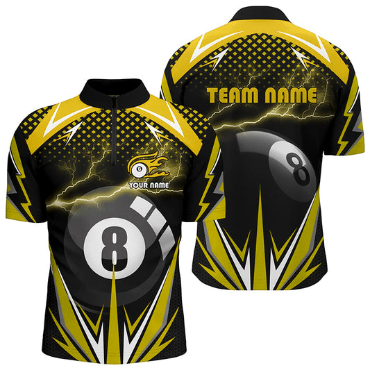 Personalized Billiard 8 Ball Pool Thunder Yellow Quarter-Zip Shirts For Men, Billiards 3D Shirts VHM0715