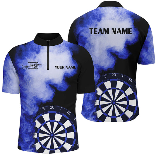 Personalized Blue Flame Mens Darts Quarter-Zip Shirts Custom Dart Jerseys For Men Dart Team Shirts VHM1116