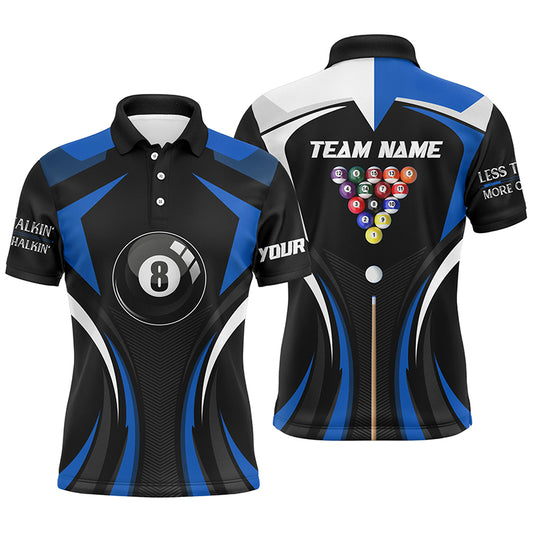 Personalized Less Talkin More Chalkin Billiard Balls Blue Polo Shirts For Men, 8 Ball Pool Jerseys VHM0520