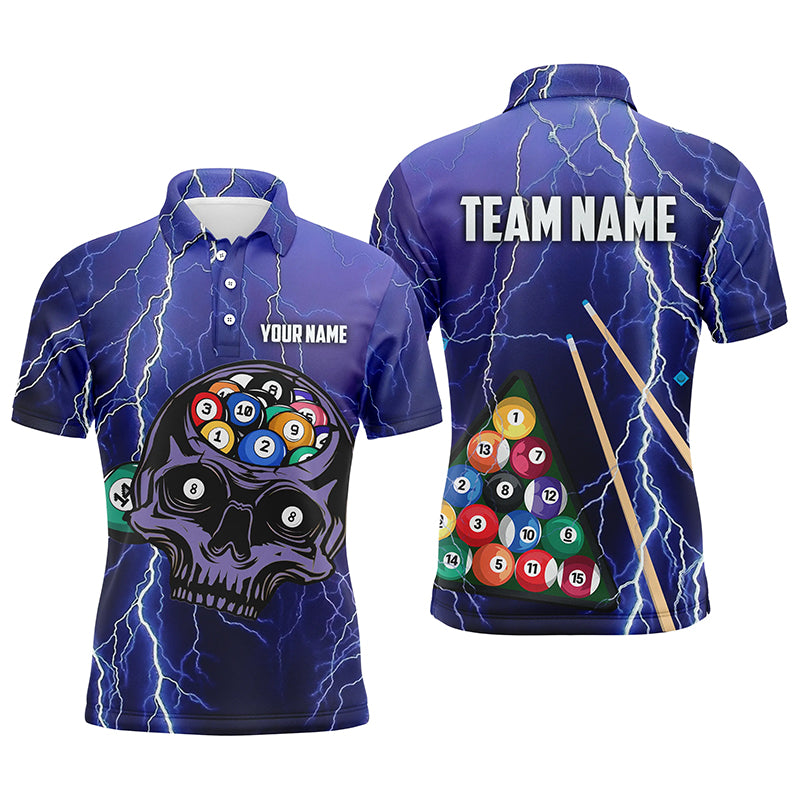 Personalized Skull Billiard Thunder Lighting Polo Shirts For Men, Custom 3D Funny Billiard Shirts VHM0293