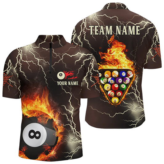Personalized Fire Flame Lightning Billiard Balls Quarter-Zip Shirts For Men, 8 Ball Pool Shirts VHM0533