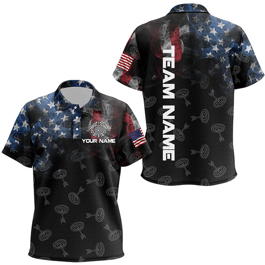 Personalized Vintage Smoke US Flag Archery 3D Polo Shirts For Kids, Archery Targets Pattern Jerseys VHM0976