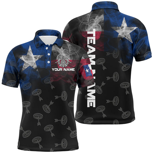 Personalized Vintage Smoke Texas Flag Archery Polo Shirts For Men, Archery Targets Pattern Jerseys VHM0977