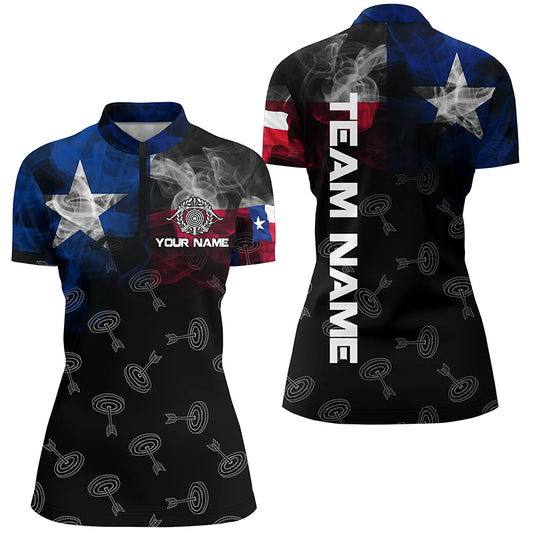 Personalized Vintage Smoke Texas Flag Archery Quarter-Zip Shirts For Women, Archery Targets Jerseys VHM0977
