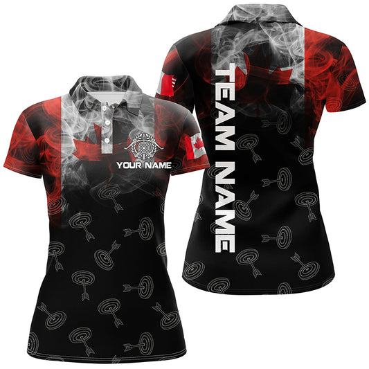 Personalized Vintage Smoke Canadian Flag Archery Polo Shirts For Women, 3D Targets Archery Jerseys VHM0978