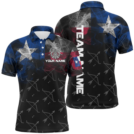 Personalized Vintage Smoke Texas Flag Archery Polo Shirts For Men, Archery Bows Pattern Jerseys VHM0980