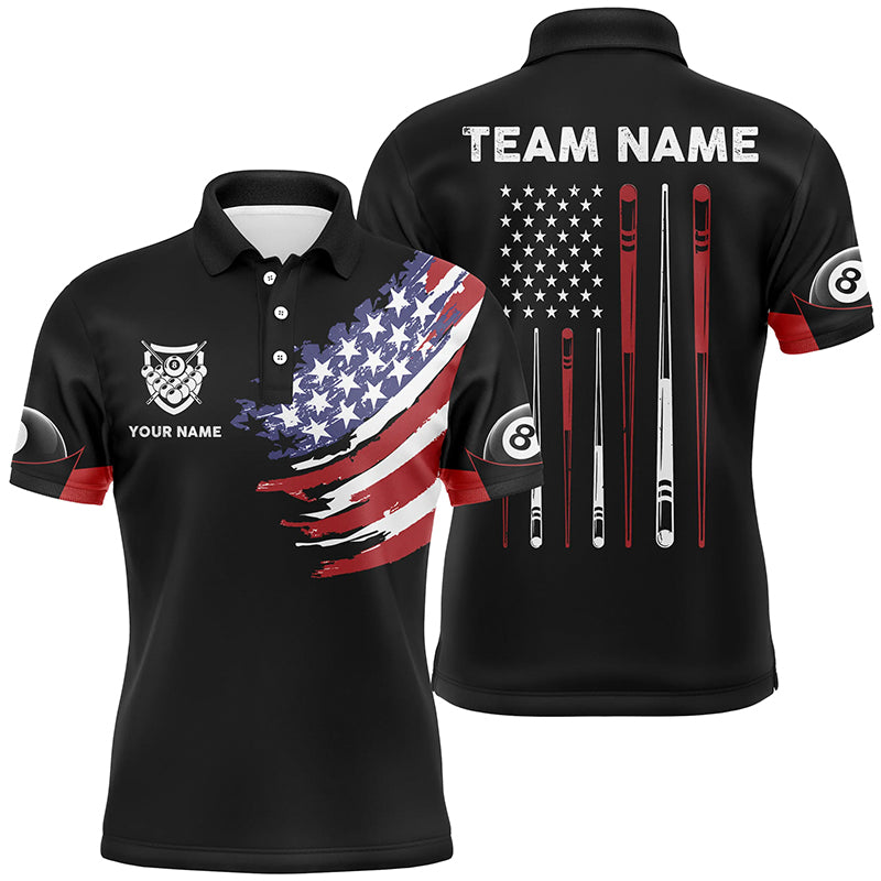 Personalized US Flag Sticks Billiard 3D Polo Shirts For Men, Custom 8 Ball Pool Billiard Jerseys VHM0096