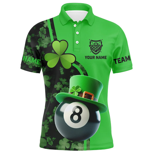 Personalized St Patrick's Day Billiard 8 Ball 3D Polo Shirts For Men, Shamrock Billiard Jerseys VHM0993