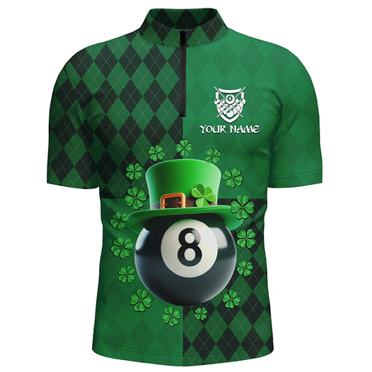 Personalized St Patrick's Day Billiard 8 Ball Quarter-Zip Shirts For Men, Shamrock Billiard Jerseys VHM0994