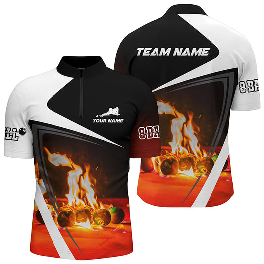 Personalized Billiard Balls Flame 3D Quarter-Zip Shirts For Men, 8 Ball Pool Billiards Jerseys VHM0570