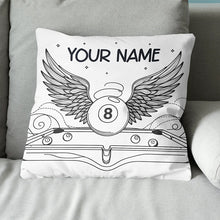 Load image into Gallery viewer, Personalized Billiard 8 Ball Wings Line Drawing Pillow, Billiards Gifts VHM0900