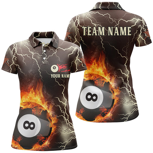 Fire Flame Lightning Custom Billiard Polo Shirts For Women, 8 Ball Pool Billiards Jerseys VHM0142