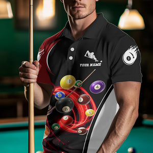 Personalized Billiard 3D Polo Shirts For Men, Ball 8 Flame Player Billiard Jerseys VHM0005