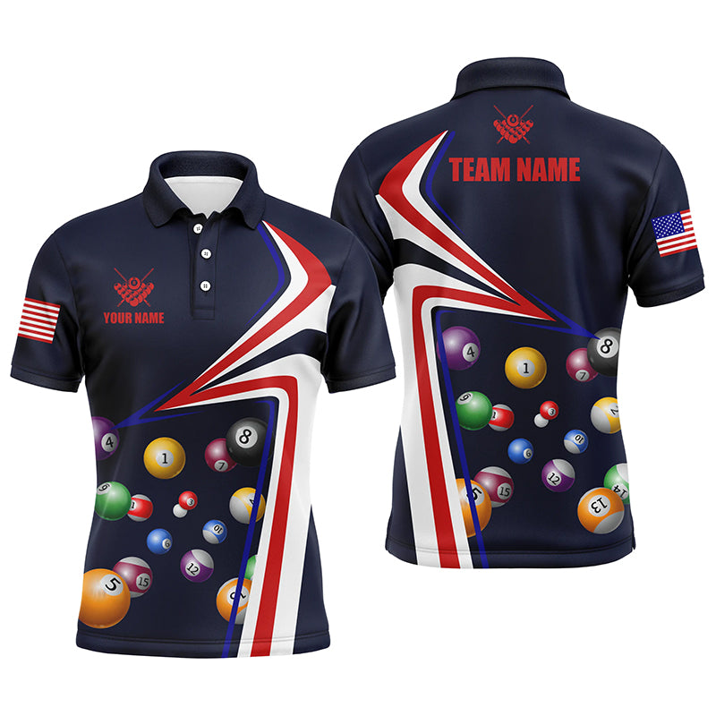 Personalized US Flag Billiard Balls Polo Shirts For Men, Custom 8 Ball Pool Jerseys VHM0152