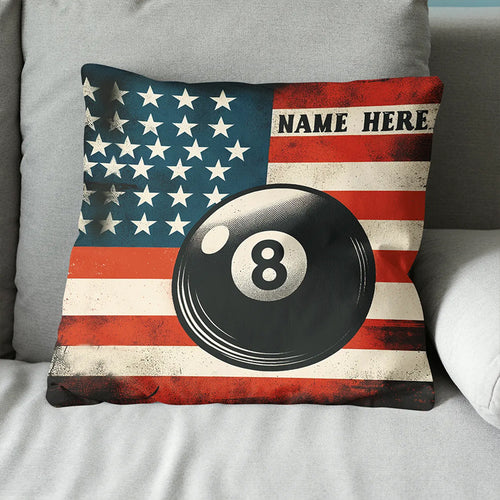Personalized Vintage US Flag 8 Ball Billiard Pillow Custom Billiard Gift VHM0922