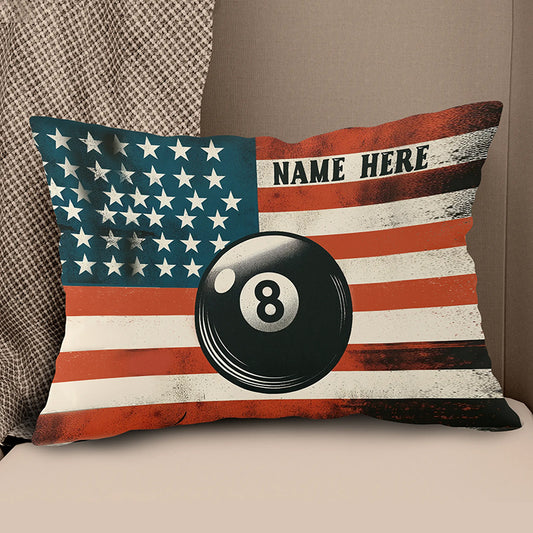 Personalized Vintage US Flag 8 Ball Billiard Pillow Custom Billiard Gift VHM0922
