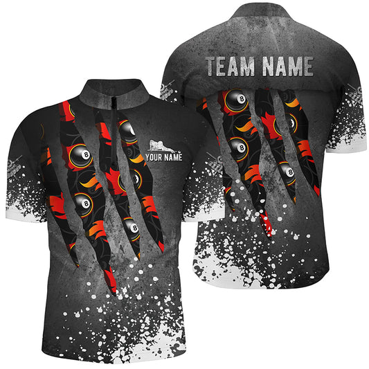 Personalized Paint White 8 Ball Fire Billiard 3D Quarter-Zip Shirts For Men, 8 Ball Pool Jerseys VHM1071