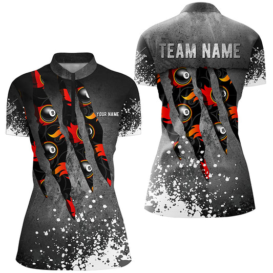 Personalized Paint White 8 Ball Fire Billiard 3D Quarter-Zip Shirts For Women, 8 Ball Pool Jerseys VHM1071