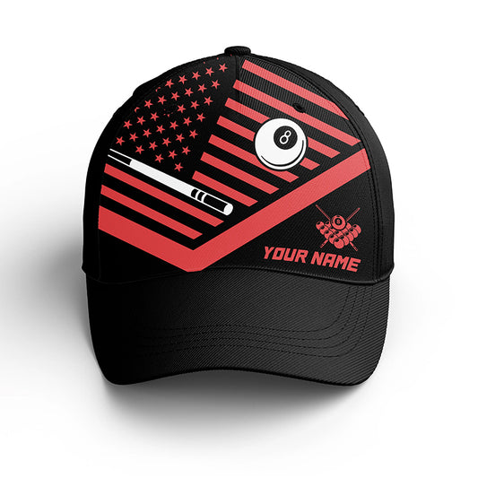 Custom Name US Flag 8 Ball Billiards Hat For Men And Women, Adjustable Red Black Billiards Hat Cap VHM0397