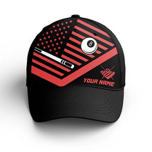 Load image into Gallery viewer, Custom Name US Flag 8 Ball Billiards Hat For Men And Women, Adjustable Red Black Billiards Hat Cap VHM0397