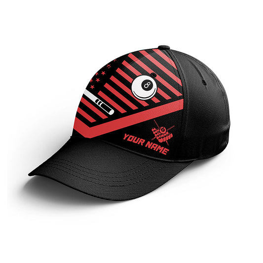 Custom Name US Flag 8 Ball Billiards Hat For Men And Women, Adjustable Red Black Billiards Hat Cap VHM0397