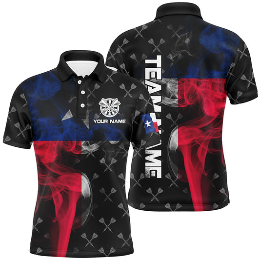 Personalized Smoke Texas Flag Dart Polo Shirts, Custom Patriotic Darts Shirts For Men Dart Jerseys VHM1097