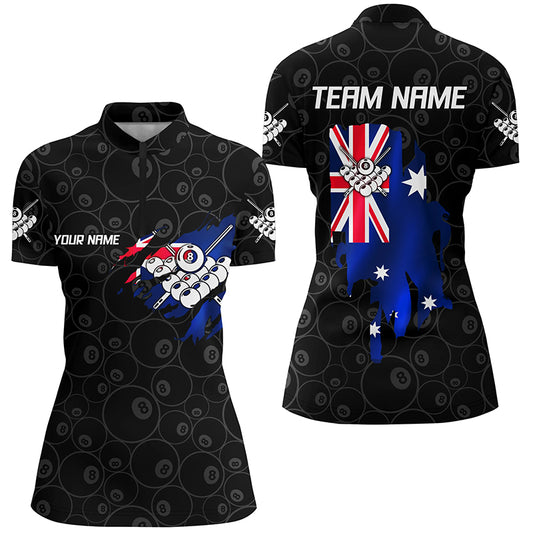 Personalized Australian Flag 8 Ball Pool Billiards Quarter-Zip Shirts For Women, Billiard Team Shirts VHM0618