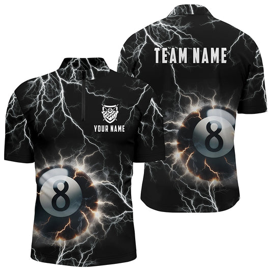 Personalized Thunder Lighting 8 Ball Billiard 3D Quarter-Zip Shirts For Men, 8 Ball Pool Jerseys VHM1012