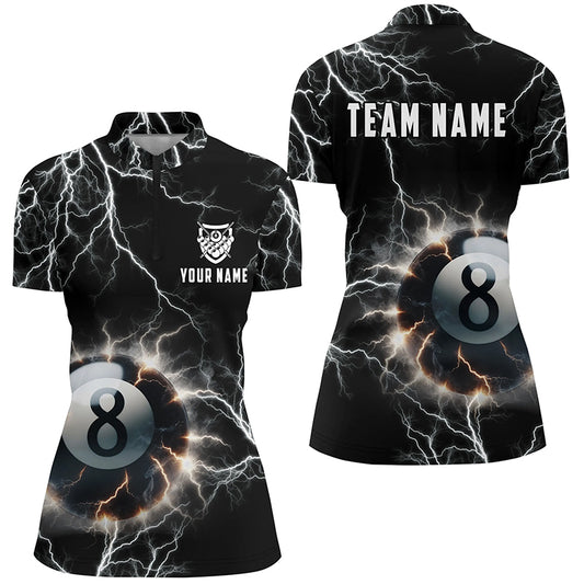 Personalized Thunder Lighting 8 Ball Billiard 3D Quarter-Zip Shirts For Women, 8 Ball Pool Jerseys VHM1012