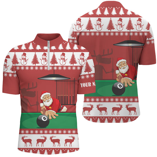 Personalized Santa Claus Playing Billiard Quarter-Zip Shirts For Men, Christmas Billiars Shirts VHM0685