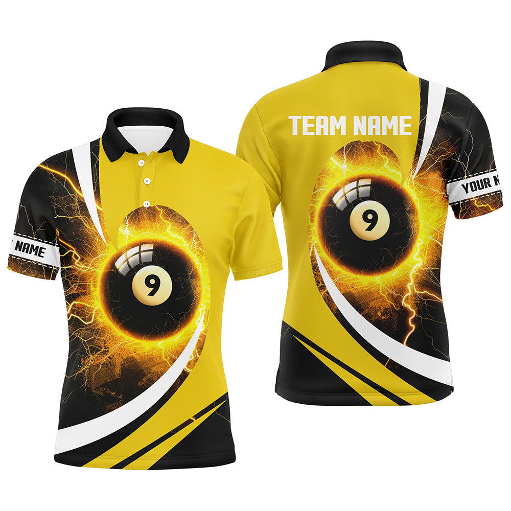 Personalized Thunder Lighting Yellow 9 Ball Billiards Shirts For Men Custom 9 Ball Pool Jerseys VHM1173