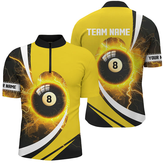 Personalized Thunder Lighting Yellow 8 Ball Billiard Shirts For Men Custom 8 Ball Pool Jerseys VHM1174