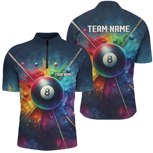 Personalized Colorful Painted 8 Ball Billiard 3D Quarter-Zip Shirts For Men, 8 Ball Pool Jerseys VHM0992