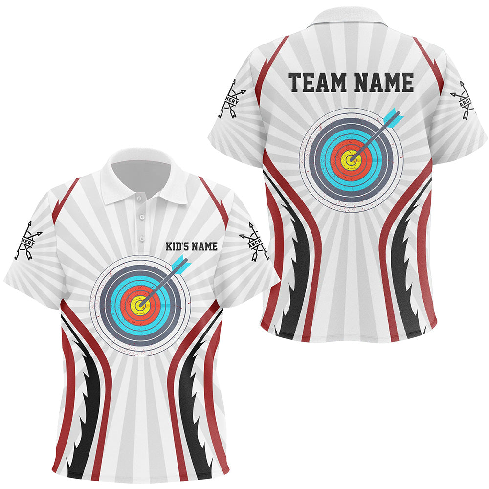 Personalized Retro Red Targets Archery Polo Shirts For Kids, Custom Arrows Archery Team Jerseys  VHM0562