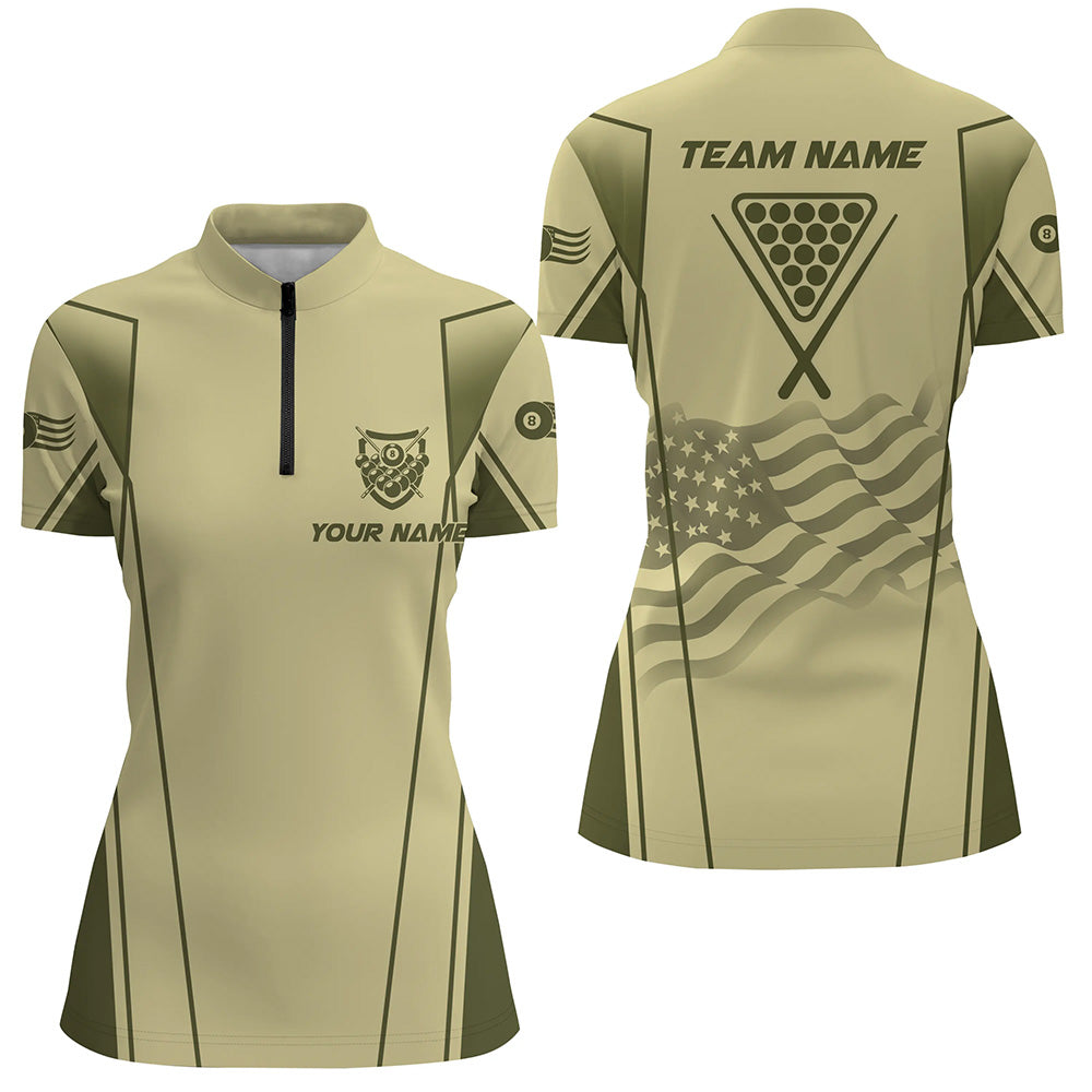 Personalized US Flag 8 Ball Pool 3D Quarter-Zip Shirts For Women, Green Billiard Balls Team Jerseys VHM1050