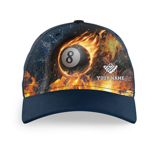 Personalized Fire And Water 3D 8 Ball Billiards Hat Cap For Pool Player, Custom 8 Ball Pool Hats VHM0761