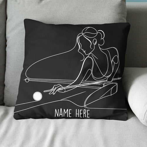 Personalized Woman Playing Pool Billiards Line Drawing Pillow Pool Gifts VHM0915