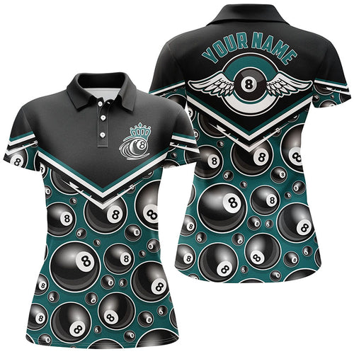 Personalized 3D Funny Billiard Polo Shirts For Women, Custom 8 Ball Pattern Pool Billiard Shirts VHM0035