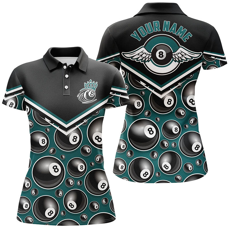 Personalized 3D Funny Billiard Polo Shirts For Women, Custom 8 Ball Pattern Pool Billiard Shirts VHM0035