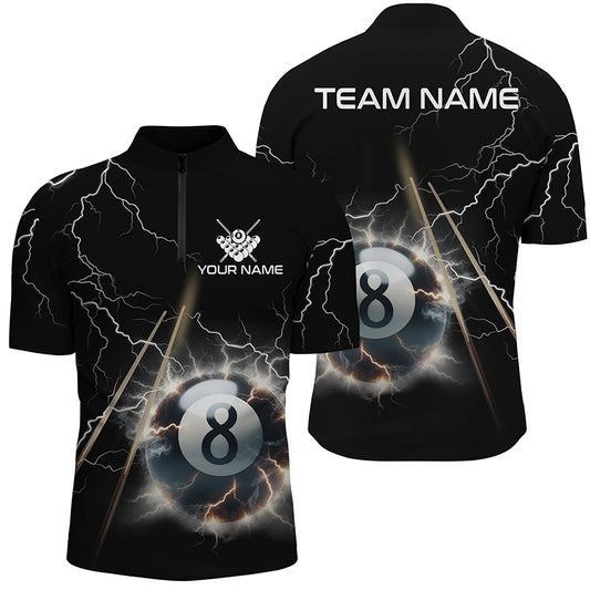 Personalized Thunder Lighting Black 8 Ball Billiard 3D Quarter-Zip Shirts For Men, Pool Balls Jerseys VHM1031