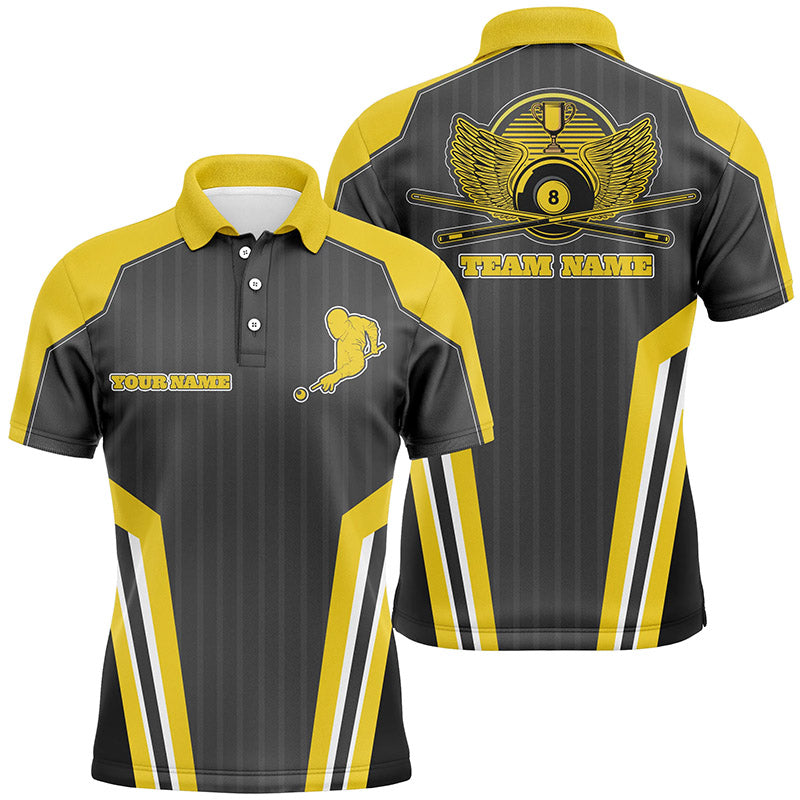 Personalized Billiard Player Yellow Polo Shirts For Men, 3D Funny Billiards Teams Jerseys VHM0216