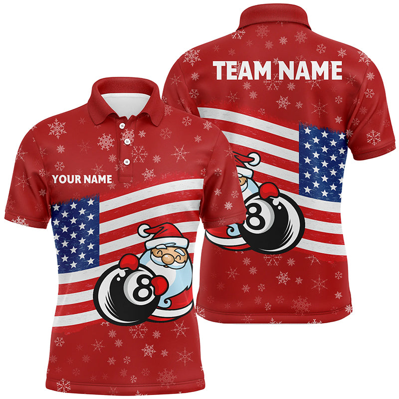 Personalized US Flag 8 Ball Pool With Santa Christmas Billiard Polo Shirts For Men, Billiard Shirts VHM0670