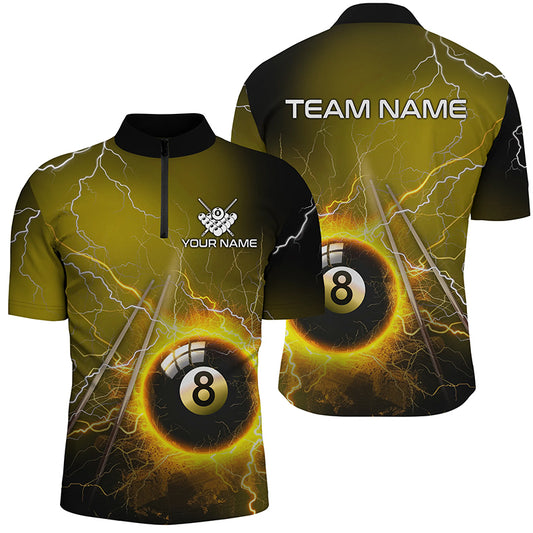 Personalized Thunder Lighting Yellow 8 Ball Billiard Quarter Zip Shirts For Men 8 Ball Pool Jerseys VHM1172