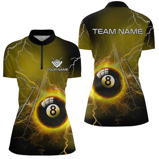Personalized Thunder Lighting Yellow 8 Ball Billiard Quarter Zip Shirts For Women 8 Ball Pool Jerseys VHM1172