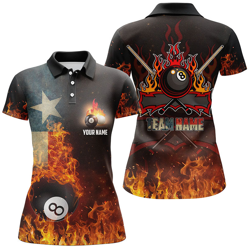 Personalized Texas Flag 8 Ball Pool On Fire 3D Billiard Polo Shirts For Women, Billiards Jerseys VHM0951