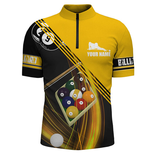 Personalized 9 Ball Pool Players Billiards Yellow Quarter-Zip Shirts For Men, Billiard Balls Shirts VHM0513